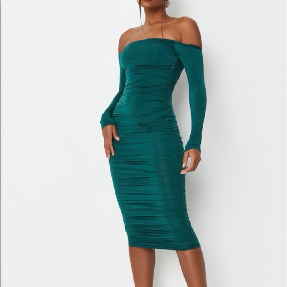 Teal Bardot Mini Dress
